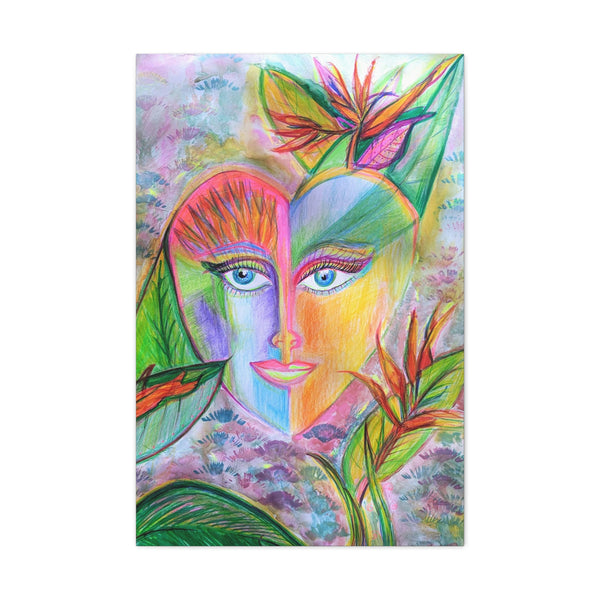 Art Tropical Face  Floral Jungle Heart   Colorful Canvas Print DVL