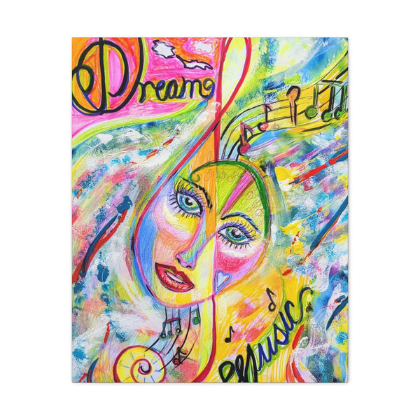 Art Musical Abstract Colorful Lady Dreaming Music Art  Canvas Print