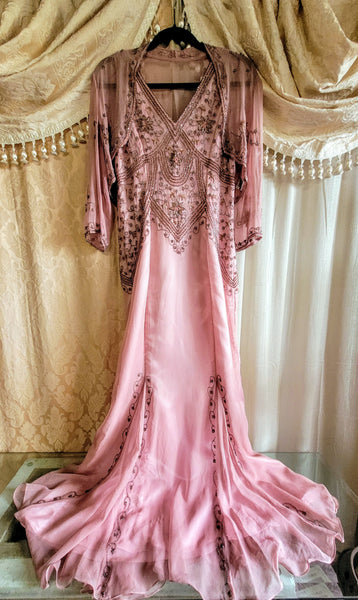 Scala Silk Art Deco Gown Vintage 1980s 2 piece Dress
