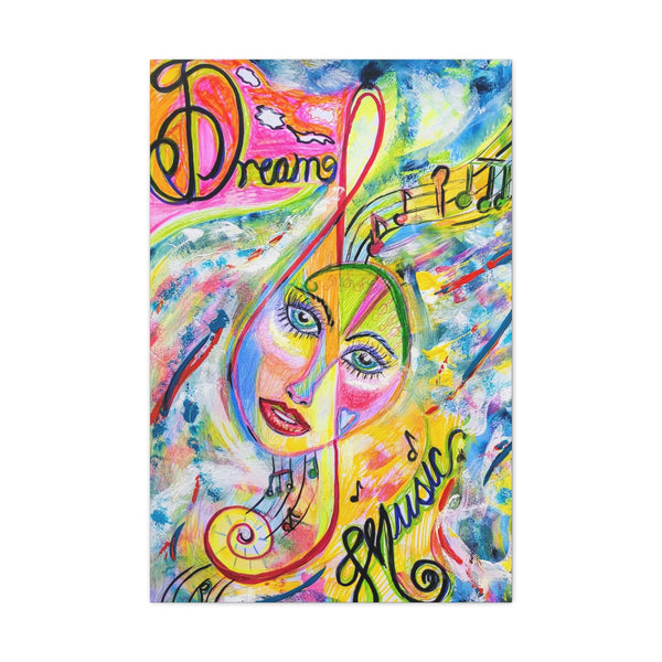 Art Musical Abstract Colorful Lady Dreaming Music Art  Canvas Print