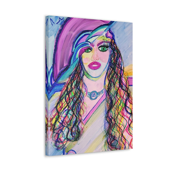 Abstract Lady Art Sarah Jane Cane Colorful Hat Hair Style  Canvas Print by D.V.L