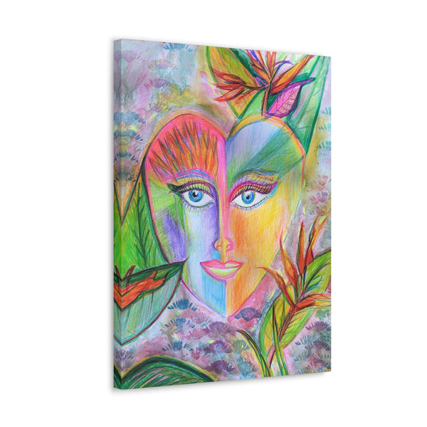 Art Tropical Face  Floral Jungle Heart   Colorful Canvas Print DVL