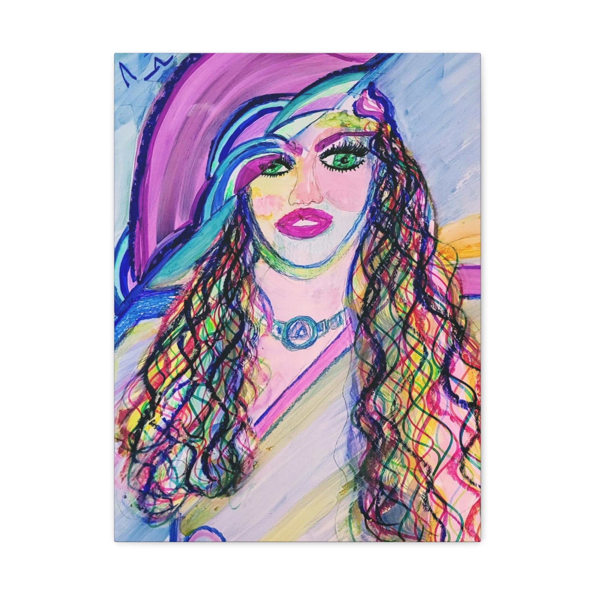 Abstract Lady Art Sarah Jane Cane Colorful Hat Hair Style  Canvas Print by D.V.L