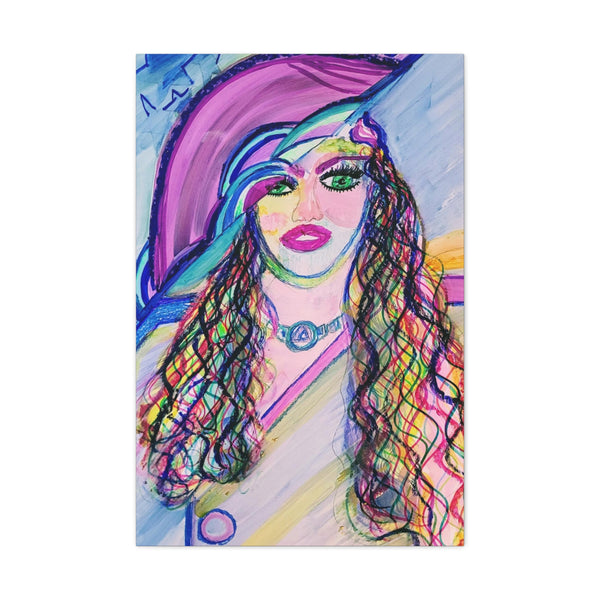 Abstract Lady Art Sarah Jane Cane Colorful Hat Hair Style  Canvas Print by D.V.L