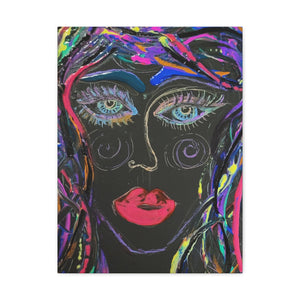 Abstract Art Neon Lady   Printed on Black Canvas  Neon Rose by D.V.L