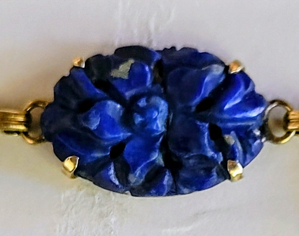 14k Gold Lapis Lazuli  Carved Vintage Bracelet Excellent Artistry & Design