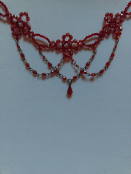 Red Dainty Tier Choker Necklace...  80's Favorite Fancy or Funky !!!