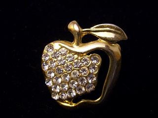 Golden Apple Rhinestones Sparkling on "Teachers Pet" Pendant Vintage Glam