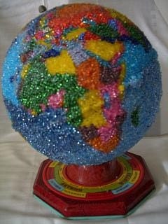 Small World" Rotating 1950's Vintage Globe Countries Colored Individually placed Seed Beads..! Billion Beads Original
