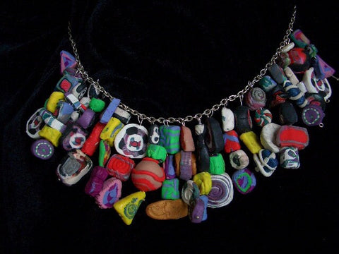 Vintage V.Leriche 1990 Vin Vault Baked Clay Bead Necklace "Rainbow " Potpourri " Handmade  Beads   Signed'Original...
