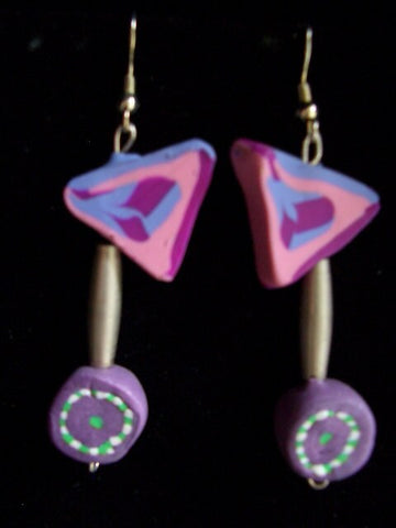 Diana V. Leriche Baked Clay Trio Geo Clay Eclectic Original Beaded Earrings. Designer  One of a Kind