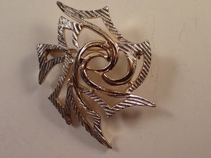 Sarah Coventry Signed Vintage Silver Tone with Gold Swirls Pin