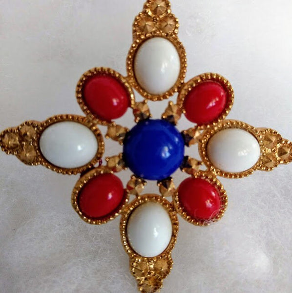 Sarah Coventry Salutes Red White & Blue..! Set In Goldtone Wear this Classic 70's Brooch Anyway! Anywhere !In This S