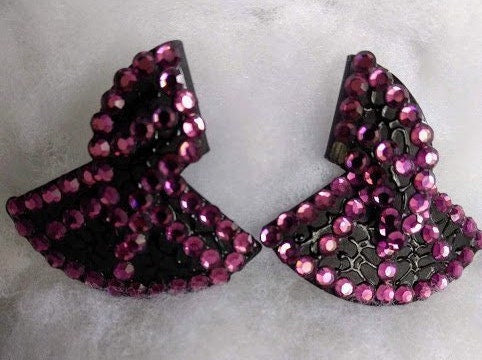 Rhinestone Purple Pizzazz Ear Art..!   Swinging Sparkle Black Base Post Earrings ...  Razzle & Dazzle