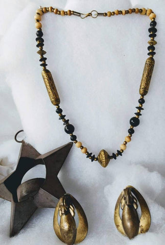 Boho Blend Brass Black & Ivory Bead Necklace