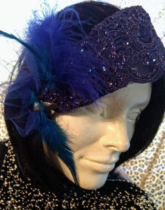 Hats .!! Shimmering Shades of Blue... Fanciful Feathers.. Sparkling Stones adorn Festive Headband.!!  "Winks" Fashion FUN