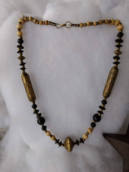 Boho Blend Brass Black & Ivory Bead Necklace