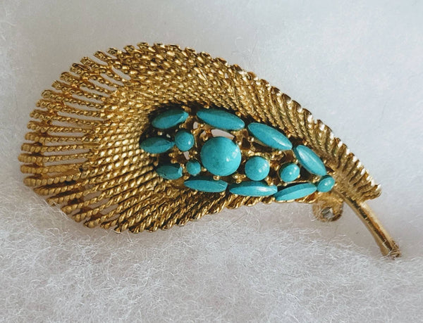 Ari × Gold & Turquoise 80s Pretty Pin Feather  Leaf