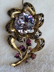 Vintage Amethysts on Copper Pin Stunning Hollycraft  Classic Signed 1952