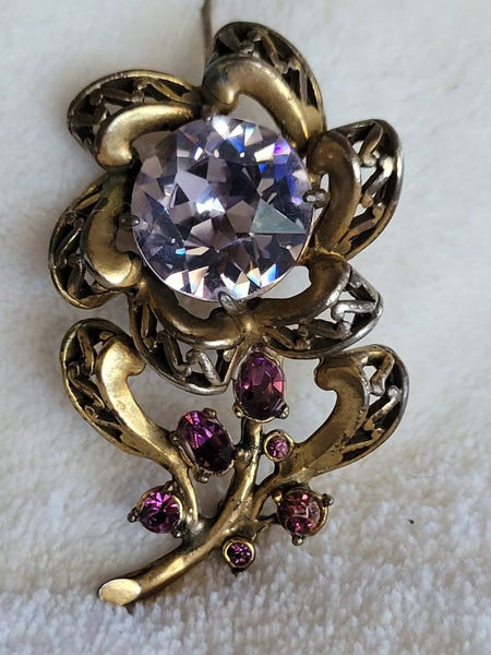 Vintage Amethysts on Copper Pin Stunning Hollycraft  Classic Signed 1952