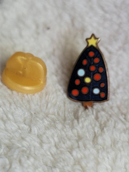 Tiny Christmas Tree Vintage Pin by H & F