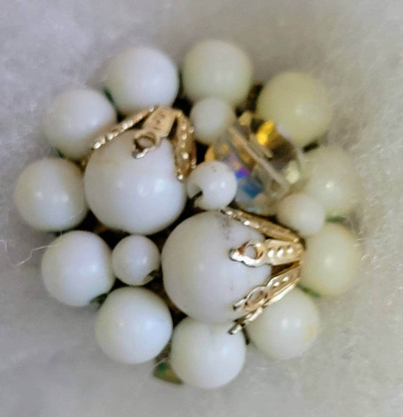 Fabulous Fifties White & Crystal Vintage Button Ear Candy. @