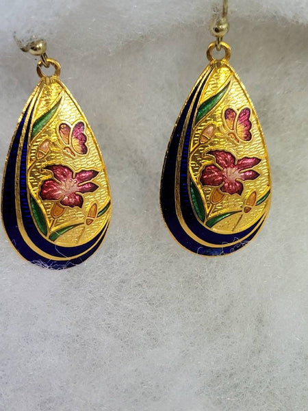 Cloisonne ARTSY Earrings Celebrating Nature..! Circa 60s