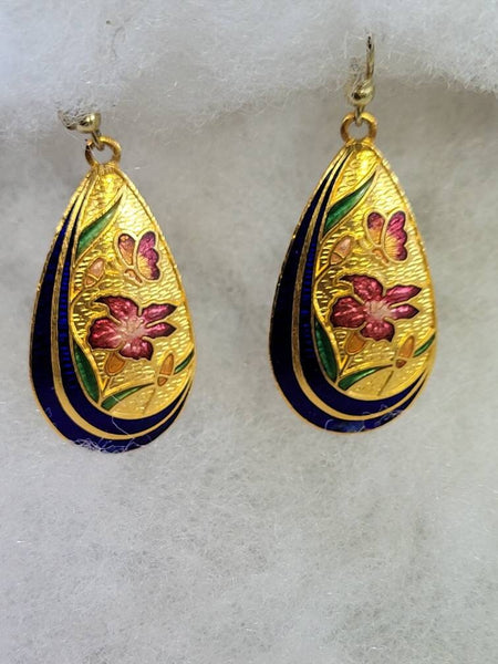 Cloisonne ARTSY Earrings Celebrating Nature..! Circa 60s