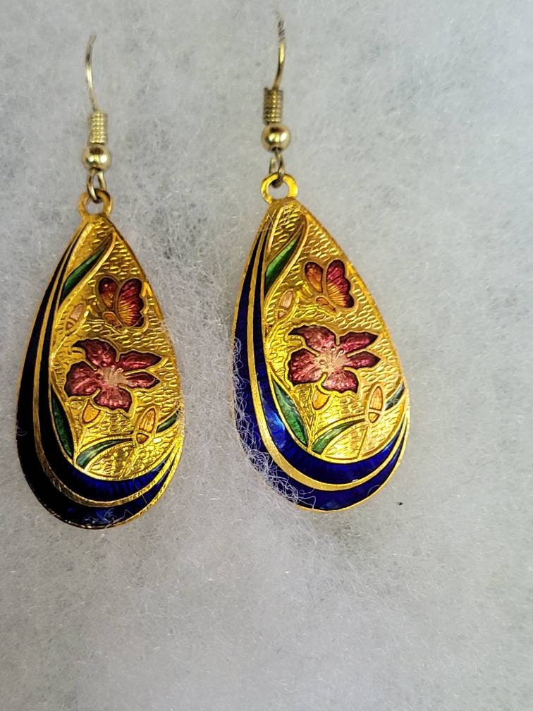 Cloisonne ARTSY Earrings Celebrating Nature..! Circa 60s