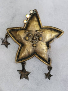 JJ Vintage Brass & Rhinestones Star Brooch