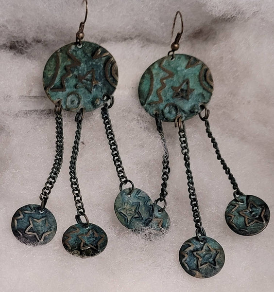 80s Original Celestial Patina Drop Earrings