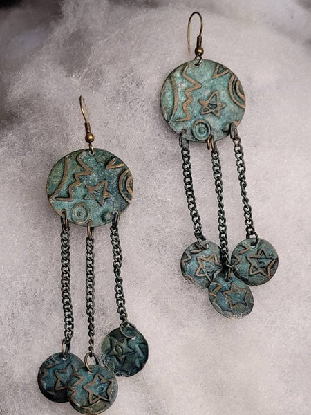 80s Original Celestial Patina Drop Earrings