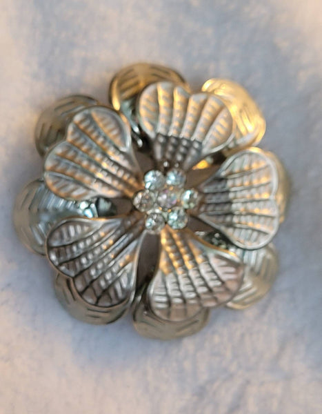 Vintage Soft Pink & Silver Flower Brooch