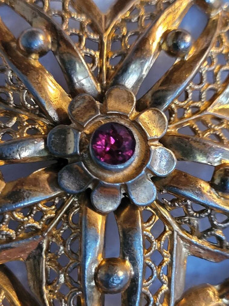 Golden Flower Brooch Vintage Detail