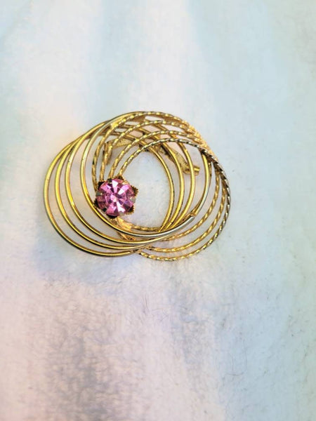 Swarovski 1950s Golden Swirls  Pink  Pin