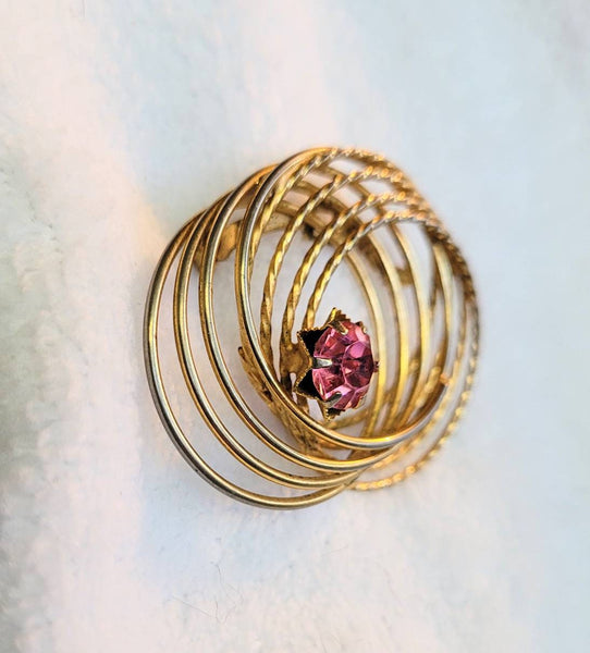 Swarovski 1950s Golden Swirls  Pink  Pin