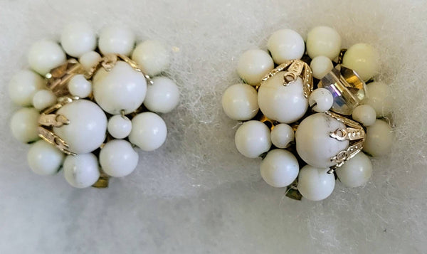 Fabulous Fifties White & Crystal Vintage Button Ear Candy. @