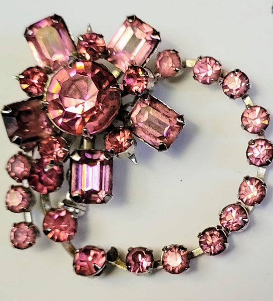 Sweet Shades of Sparkle Pinks Rhinestones  set on this Pat Pending Pin 1960s Lovely Piece