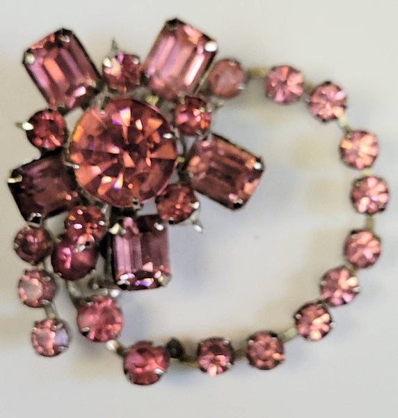 Sweet Shades of Sparkle Pinks Rhinestones  set on this Pat Pending Pin 1960s Lovely Piece