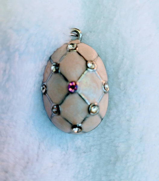 Avant Art Deco Pink Enamal Rhinestone Pendant Circa 60s