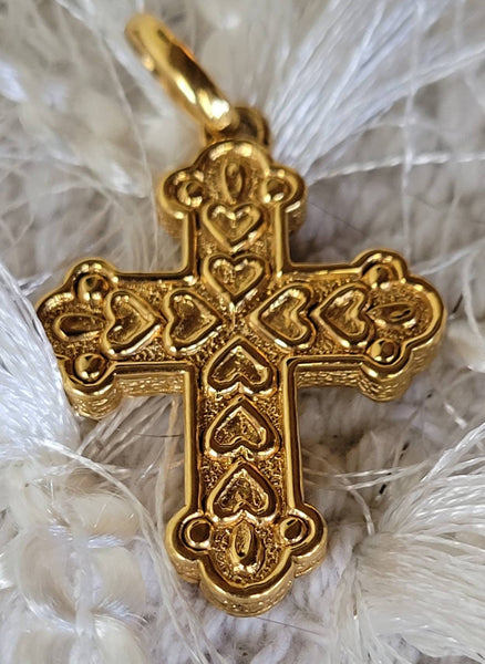 14K Italian Gold Hearts Cross  Designed  Signed  Italy. Beautifully Crafted Treasure of Detailed Golden Hearts in a Lovely Cross...