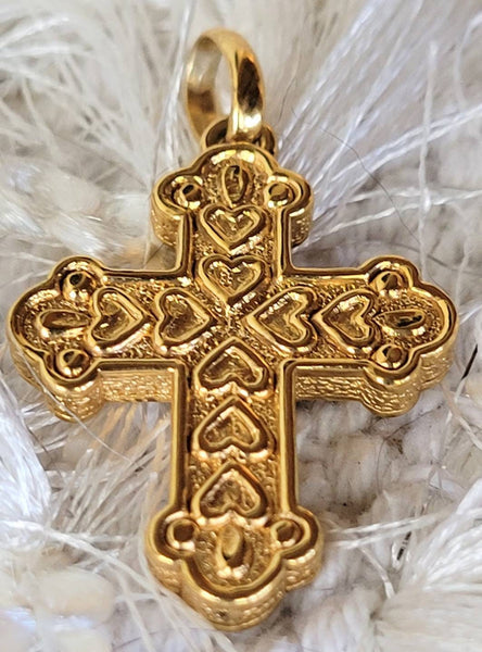 14K Italian Gold Hearts Cross  Designed  Signed  Italy. Beautifully Crafted Treasure of Detailed Golden Hearts in a Lovely Cross...