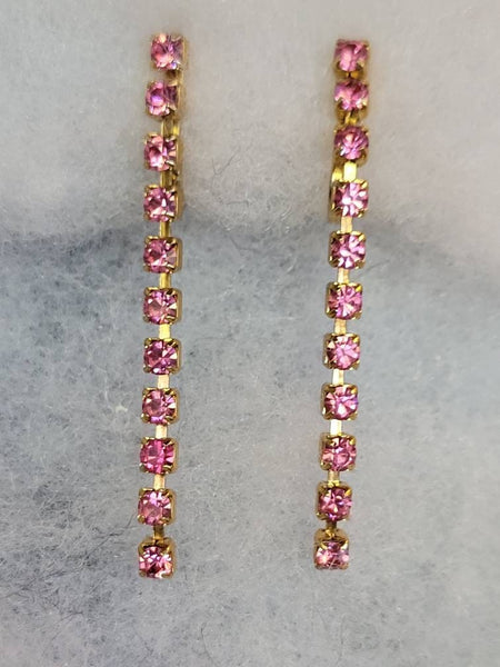 Pink Shimmer 2 inch Rhinestone  Dangling Earrings