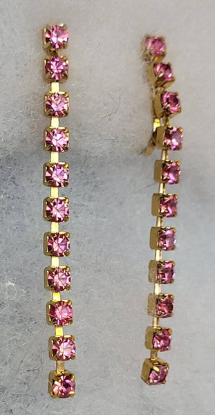 Pink Shimmer 2 inch Rhinestone  Dangling Earrings