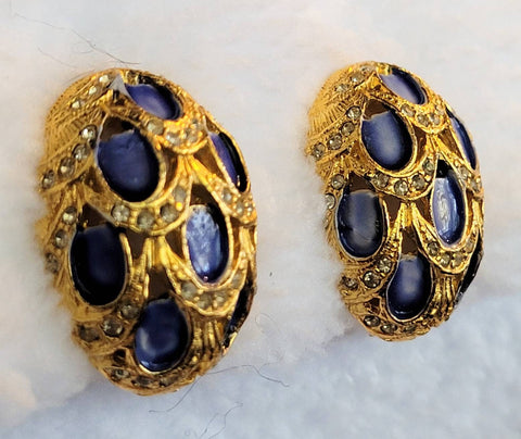 Blue Art Deco Dazzlers Tiered Rhinestones Ear