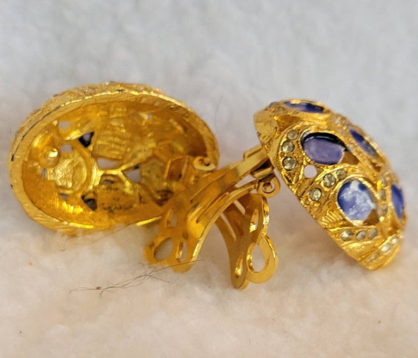 Blue Art Deco Dazzlers Tiered Rhinestones Ear