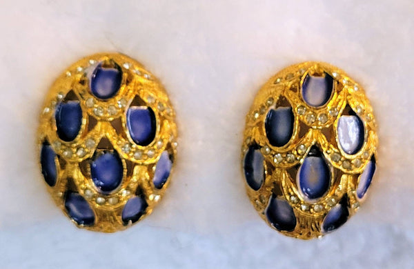Blue Art Deco Dazzlers Tiered Rhinestones Ear