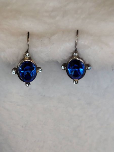 Deep Sea Blue Stone Silver Vintage Earrings