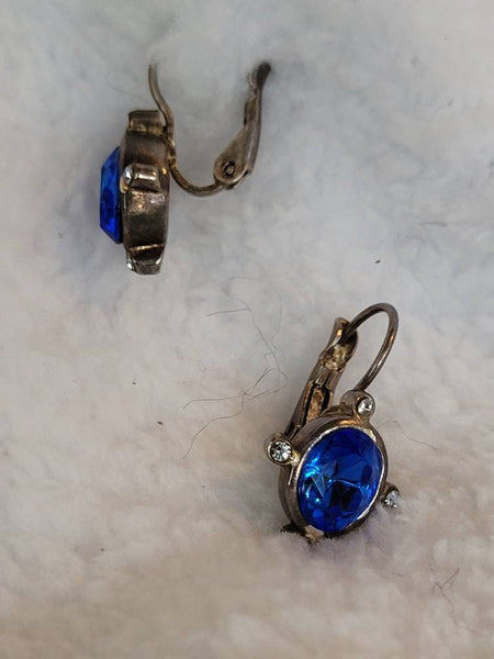 Deep Sea Blue Stone Silver Vintage Earrings