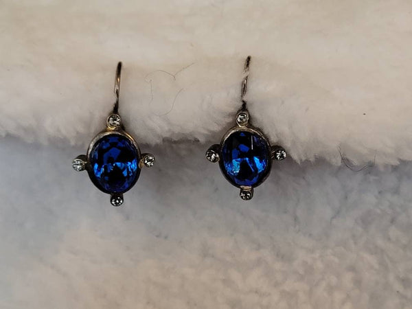 Deep Sea Blue Stone Silver Vintage Earrings